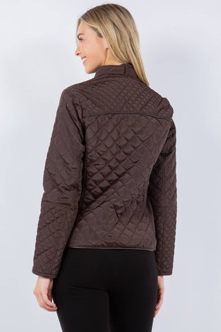 Quilted Classic Nylon Jacket with Faux Fur Lining: Olive / M