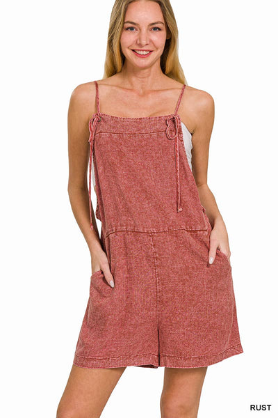 ...SI-25898 Washed Linen Knot Strap Rompers: ASH GREY-165824 / S