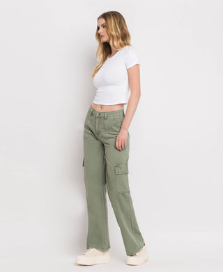 HIGH RISE UTILITY CARGO WIDE LEG JEANS  T5823AG: ARMY GREEN / 24