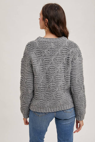 CABLE KNIT SWEATER PULLOVER: H.GREY / S/M