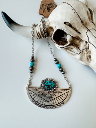 Western Aztec Style Turquoise Stone Pendant Necklace 