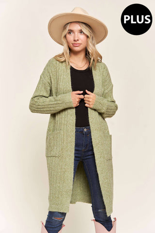 LESW2616X-PLUS CABLE CARDIGAN: Oatmeal / 1XL