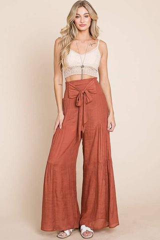 Tie front ruched waist back pants (Plus available) JBJ1033: Rust / L