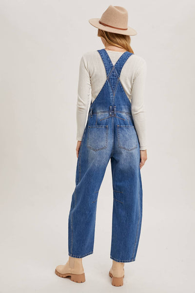 DENIM BARREL OVERALLS: DK.WASH / L