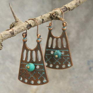 Verdigris Etched Tribal Earrings