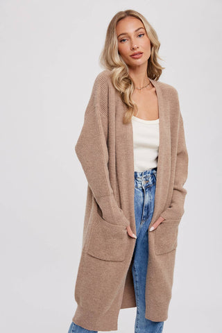 RIBBED OPEN FRONT CARDIGAN: BLUSH / M/L