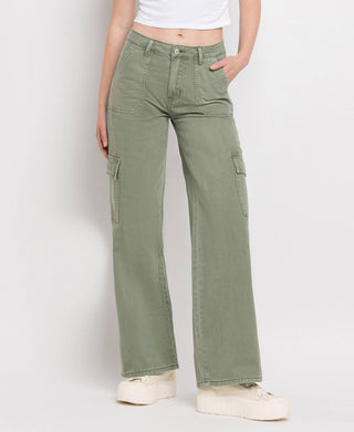 HIGH RISE UTILITY CARGO WIDE LEG JEANS  T5823AG: ARMY GREEN / 24