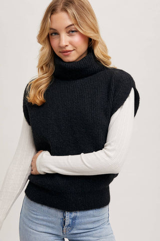 TURTLENECK SWEATER KNIT VEST: H.GREY / M/L