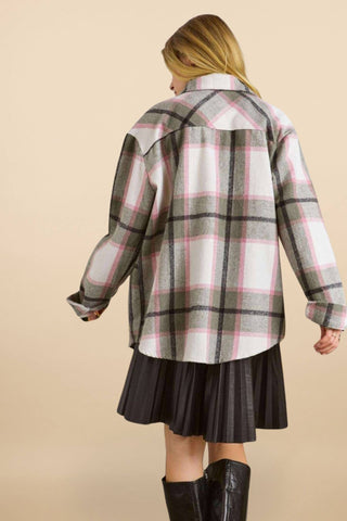 CEJ2586B -LONG SLEEVES BOYFRIEND FLANNEL SHACKET