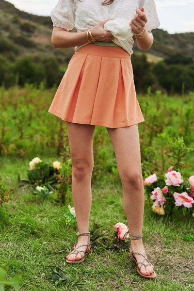 SOLID SHORT SKIRT PANTS POCKETS PLEATED SHORTS: L / Taupe