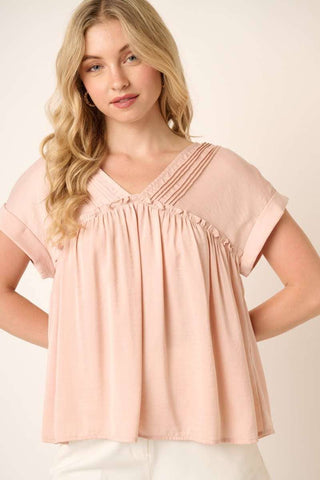 H14566 - PIN TUCK DETAIL BABYDOLL BLOUSE