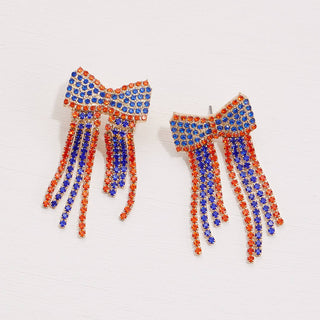 Bow Fringes Rhinestones Earrings: Burgundy/White / One / B5SE2177