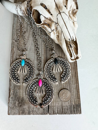 Western Thunderbird Squash Blossom Necklace: TURQUOISE