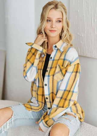 CEJ2586B -LONG SLEEVES BOYFRIEND FLANNEL SHACKET