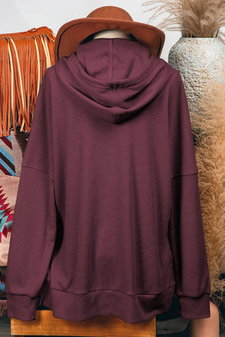 Fall Waffle Knit Fleece Line High Low Oversize Hoodie: Coffee / Missy / M