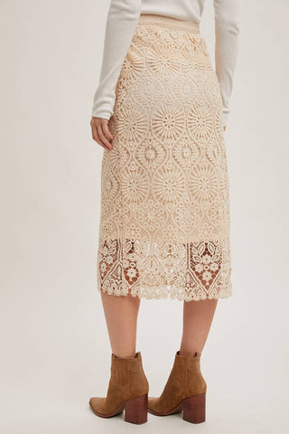 LACE MIDI SKIRT WITH INNER LINING: Beige / S