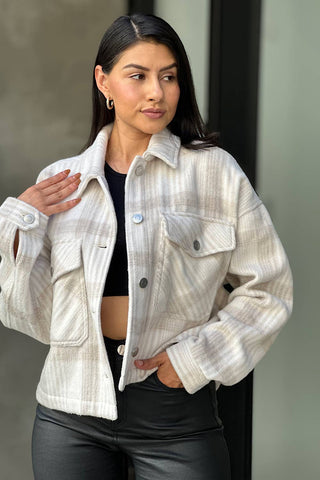 Drop Shoulder Cropped Plaid Shacket / Flannel Jacket: Anahi / S