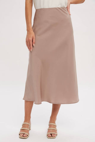 SATIN MIDI SKIRT: ASH / M