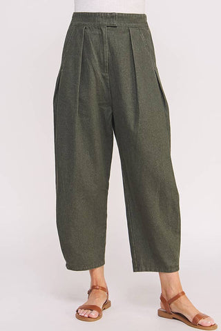 HIGH WAIST PLEATED BAGGY ANKLE LENGTH TROUSERS: MOCHA / XL