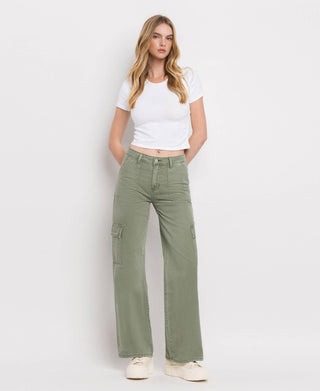 HIGH RISE UTILITY CARGO WIDE LEG JEANS  T5823AG: ARMY GREEN / 24