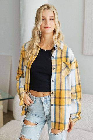 CEJ2586B -LONG SLEEVES BOYFRIEND FLANNEL SHACKET