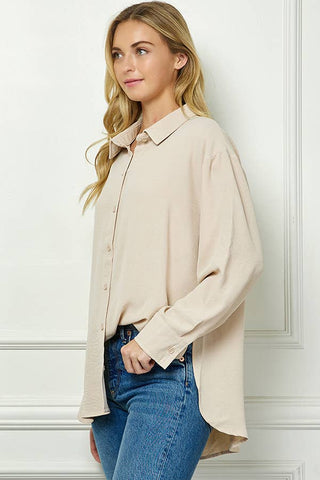 Oversized Boyfriend Light Weight Air flow Button Up Shirt: White / XL