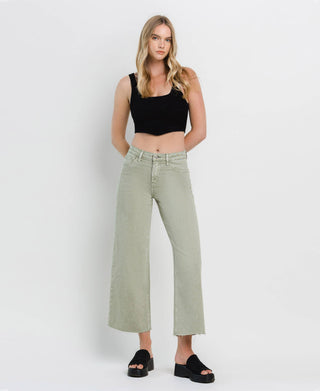 HIGH RISE WIDE LEG JEANS T5872SWP: SWAMP / 24