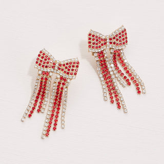 Bow Fringes Rhinestones Earrings: Burgundy/White / One / B5SE2177