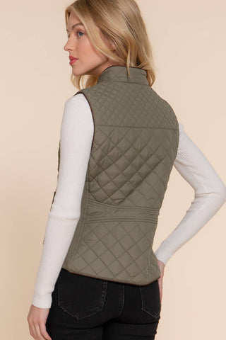 Suede Piping Detail Rib Quilted Padding Vest