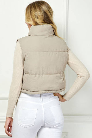 Lightweig Padded Crop Puffer Vest, Sleeveless Puffer Vest: Khaki / L