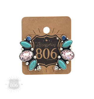 Rhinestone navette post earring 806-E455: Turquoise