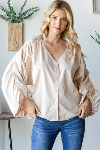 Loose Flowy Top with Ruched Sleeves