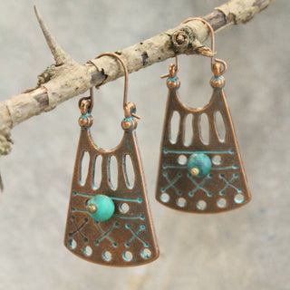 Verdigris Etched Tribal Earrings