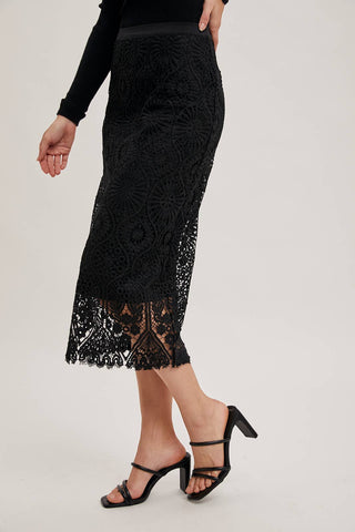 LACE MIDI SKIRT WITH INNER LINING: Beige / S