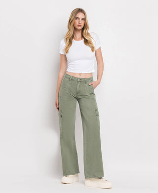 HIGH RISE UTILITY CARGO WIDE LEG JEANS  T5823AG: ARMY GREEN / 30