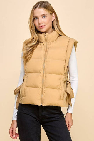 CV1231-Zipper Front Puffer Vest: Black / M