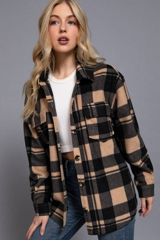 Long Sleeve Check Printed Fleece Shacket