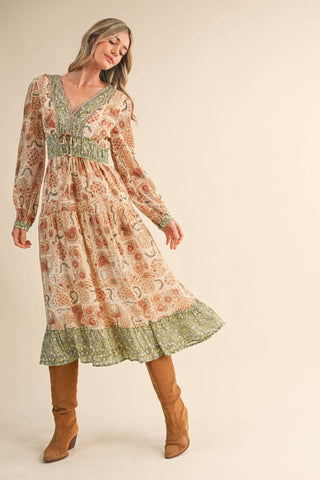 SALE MIXED PAISLEY PRINT MIDI DRESS MDR4448