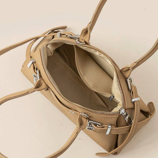 Faux Leather Belt Decor Hand Bag