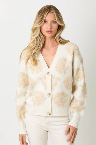 20429 Floral Button Down Cardigan: Cream / Large