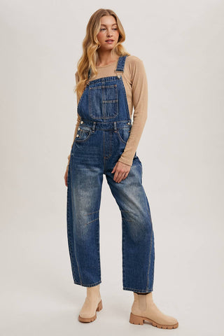 DENIM BARREL OVERALLS: DK.WASH / M