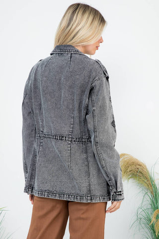 Stone Washed Anorak Jacket w/ Aztec Embroidery