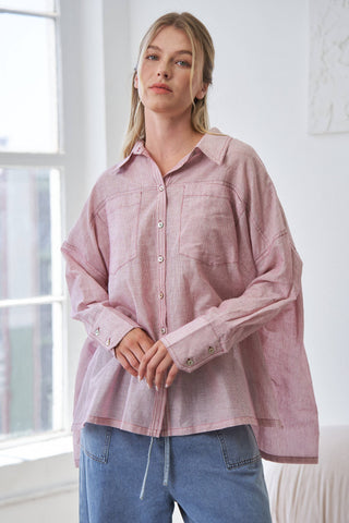 Red Mira Lightweight Button-Up Shirt