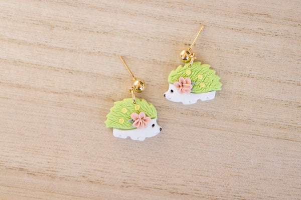 Green Floral Hedgehog Dangles