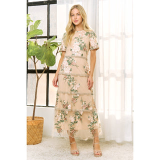 COLORFUL CROCHET FLORAL PRINT TANK MAXI FLARE DRESS