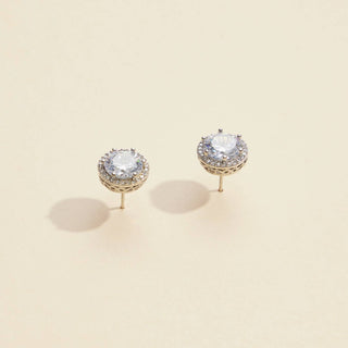 Round Glass Stone Gold Dip Stud Earrings: White Gold / One / 4DE38005