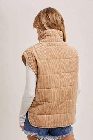 CORDUROY QUILTED PUFFER VEST: ECRU / M