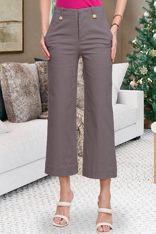 HUP3109-Soft Washed Stretchy High Rise Wide Leg Pants: Olive / L