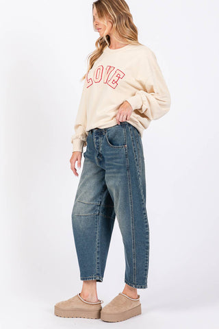 CLASSIC BARREL STYLE LEGS JEANS (SP7237): DENIM BLUE / S-M-L