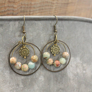 Natural Aqua Terra Jasper Ring Drop Earrings